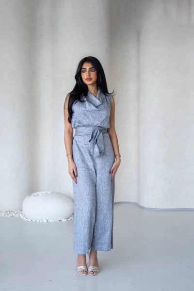 Sky blue linen jumpsuit IB1069